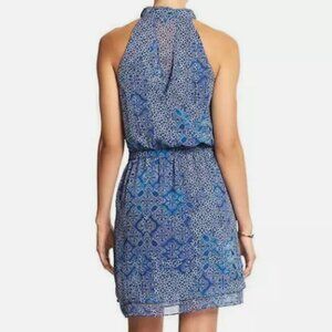 Banana Republic Tie Neck Dress Blue Medallion Print, Size 2P